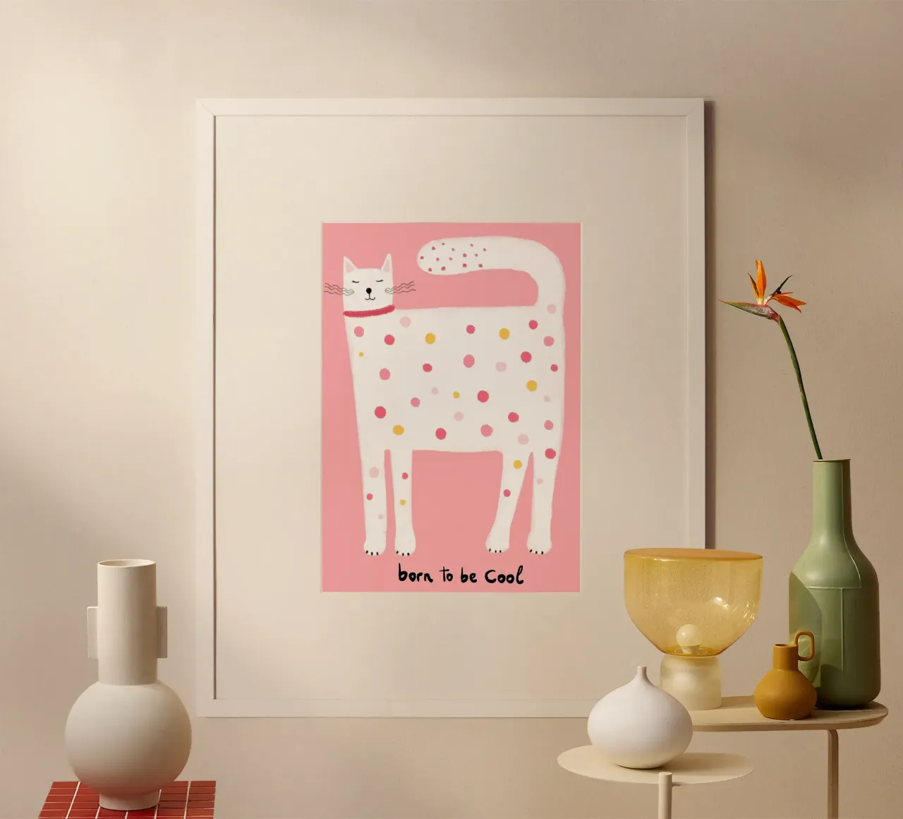 "Geboren um cool zu sein" Polka Dot Katze Kunstdruck Poster von vintagepod