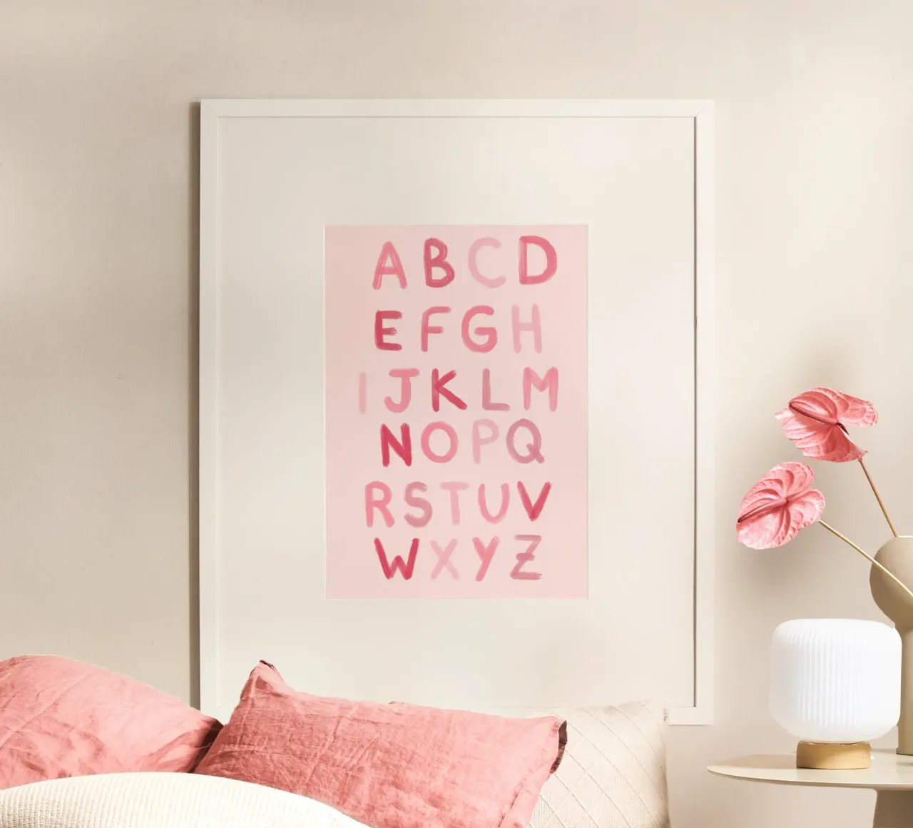 Stampa d'arte dell'alfabeto in tonalità rosa, ABC Learning Decor poster da vintagepod