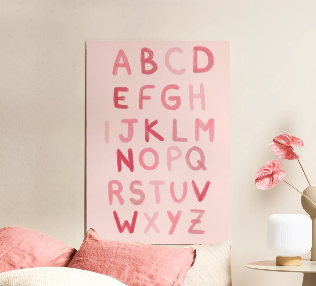 Stampa d'arte dell'alfabeto in tonalità rosa, ABC Learning Decor poster da vintagepod