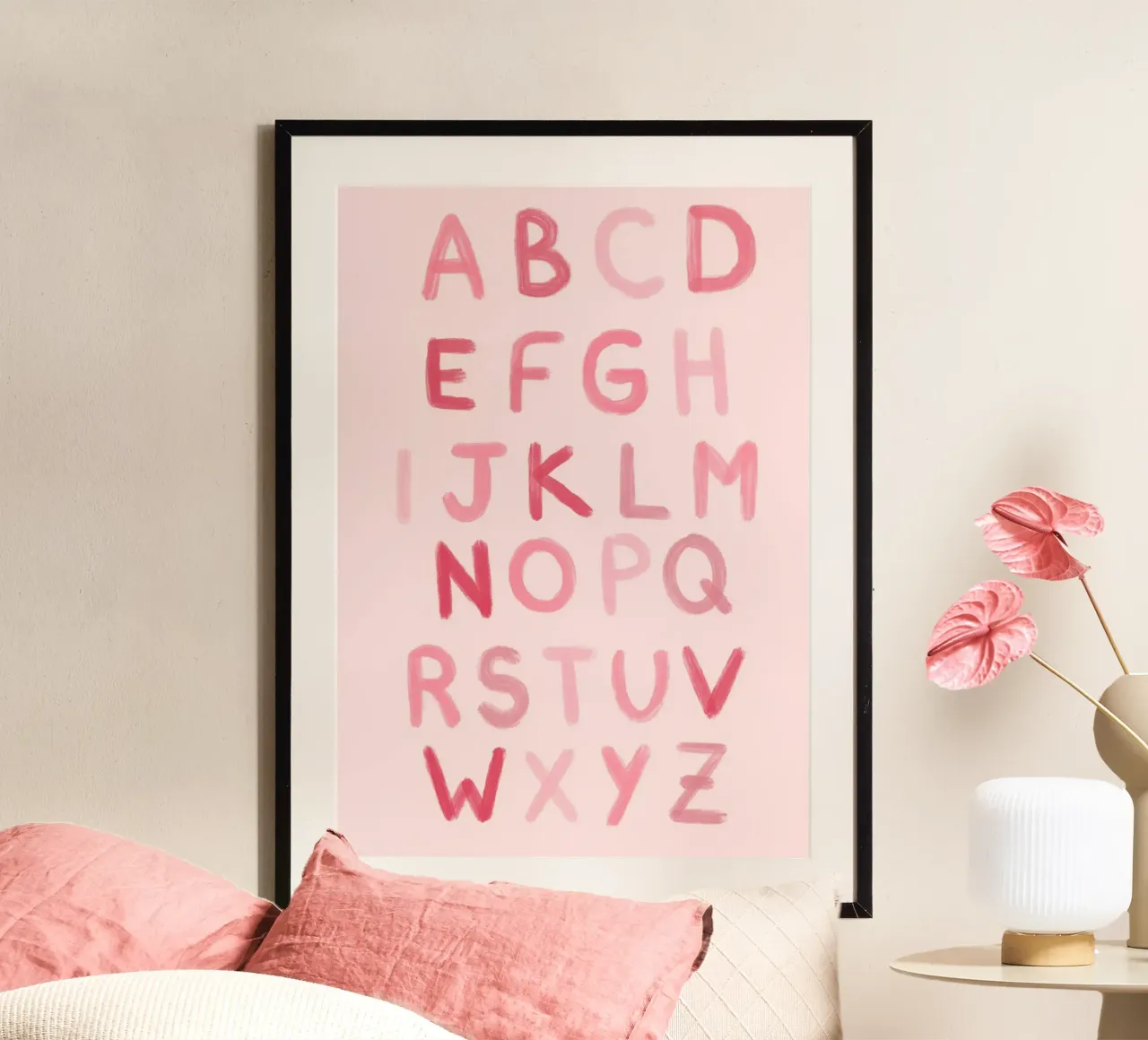 Stampa d'arte dell'alfabeto in tonalità rosa, ABC Learning Decor poster da vintagepod
