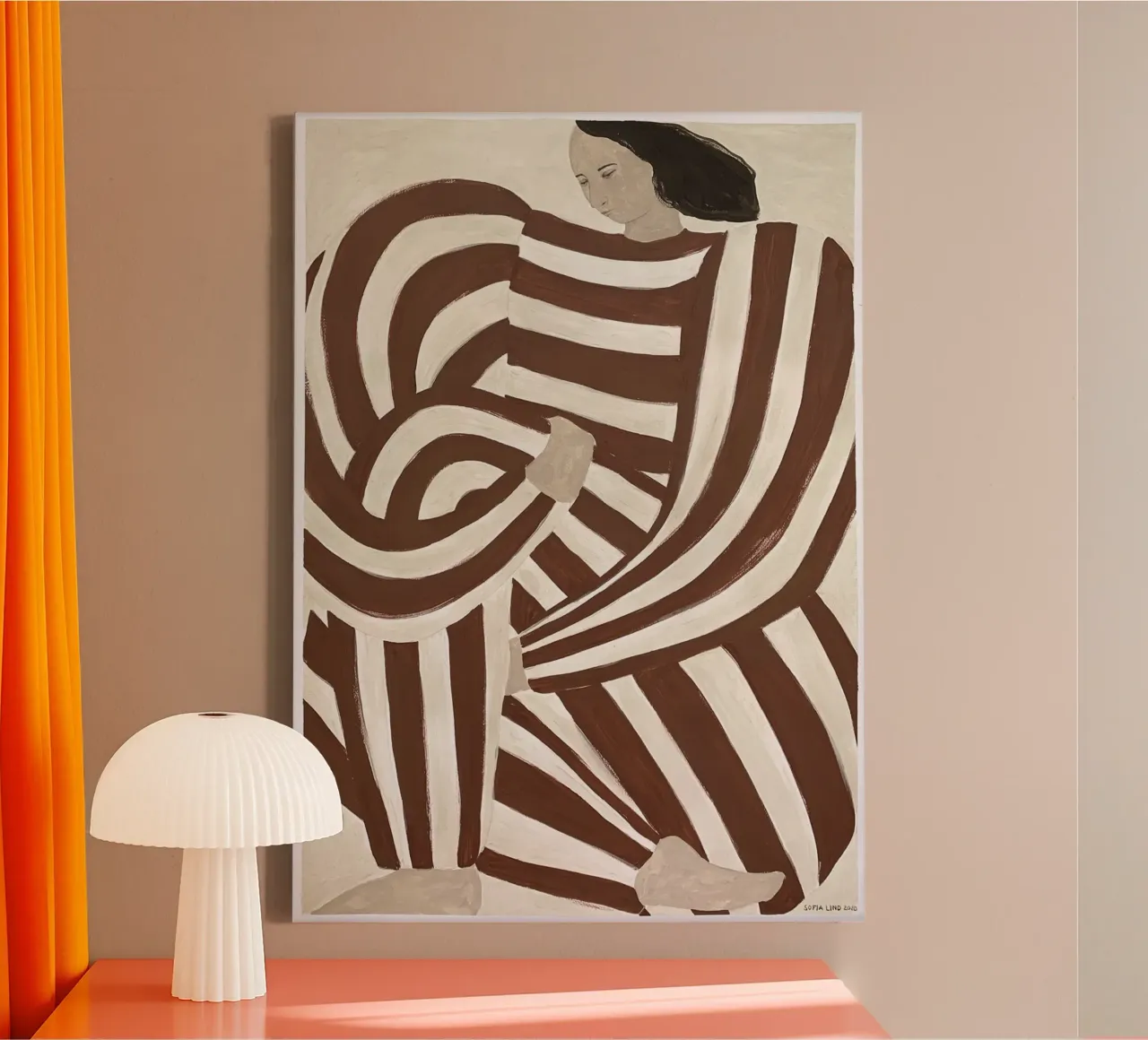 Bored Stripe Brown tela con Cornice a cassetta da Serrano Shop