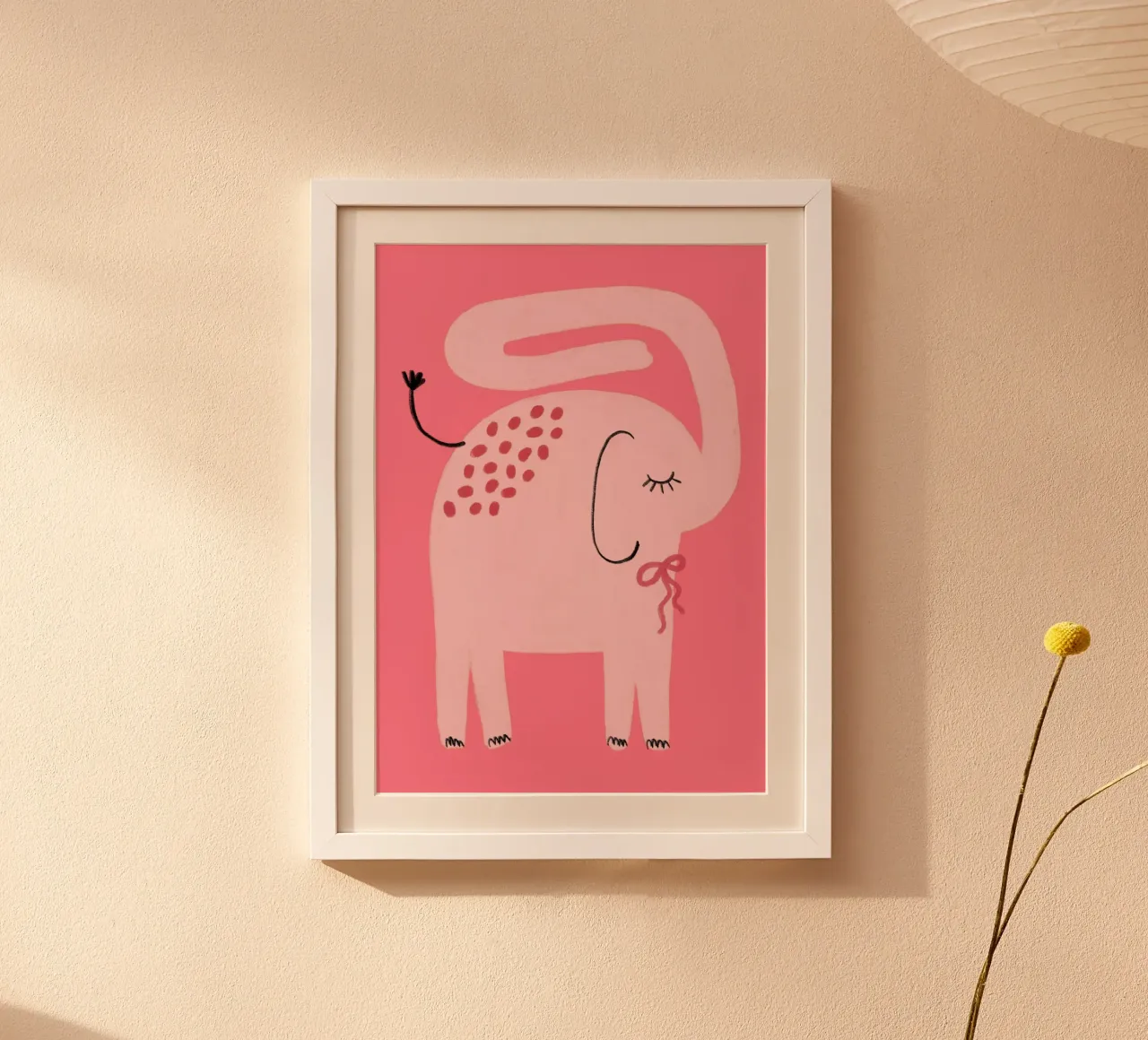 Éléphant rose mignon avec un nœud, Kawaii Art Print poster avec cadre en plastique de vintagepod