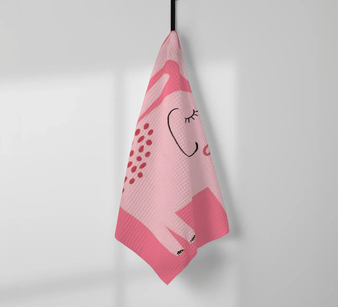 Éléphant rose mignon avec un nœud, Kawaii Art Print torchon de vintagepod