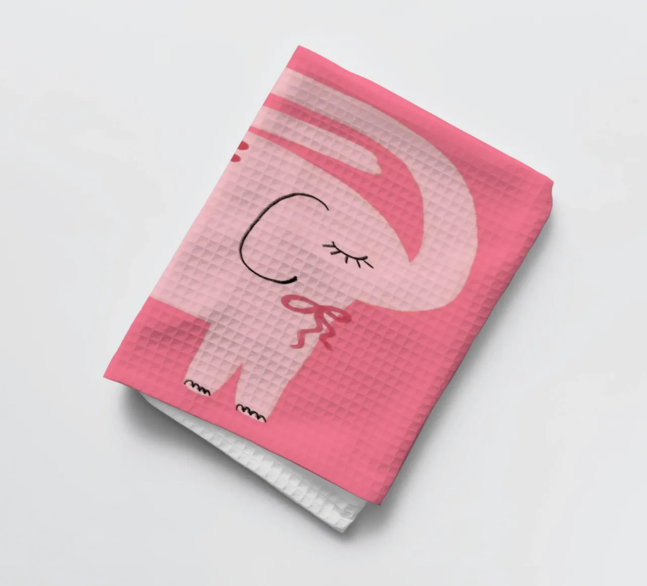 Éléphant rose mignon avec un nœud, Kawaii Art Print torchon de vintagepod