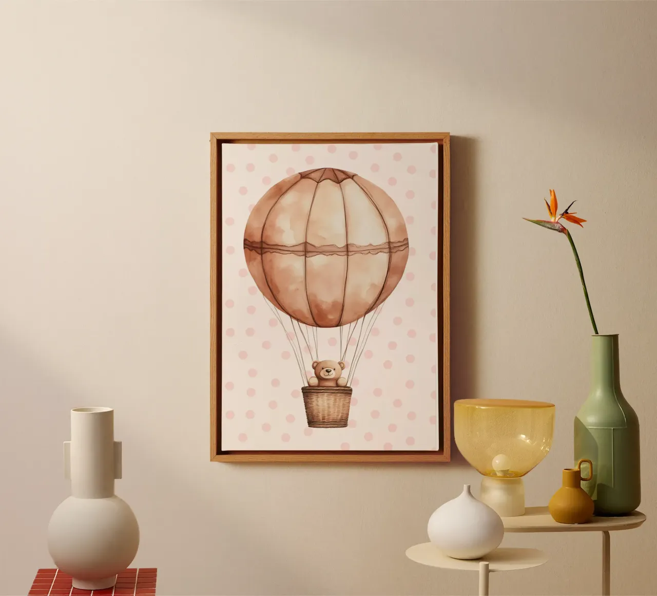 Stampa d'arte con orsetto e mongolfiera tela con Cornice a cassetta da vintagepod