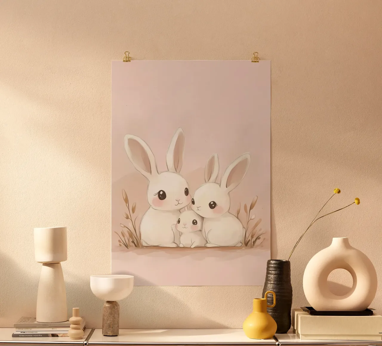 Impression d'art aquarelle d'une famille de lapins mignons, chambre d'enfant poster de vintagepod