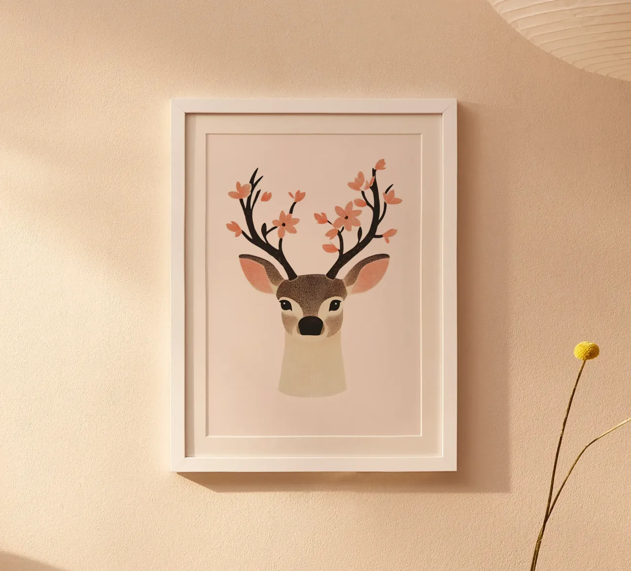 Stampa d'arte floreale con testa di cervo, decorazione moderna del bosco poster da vintagepod