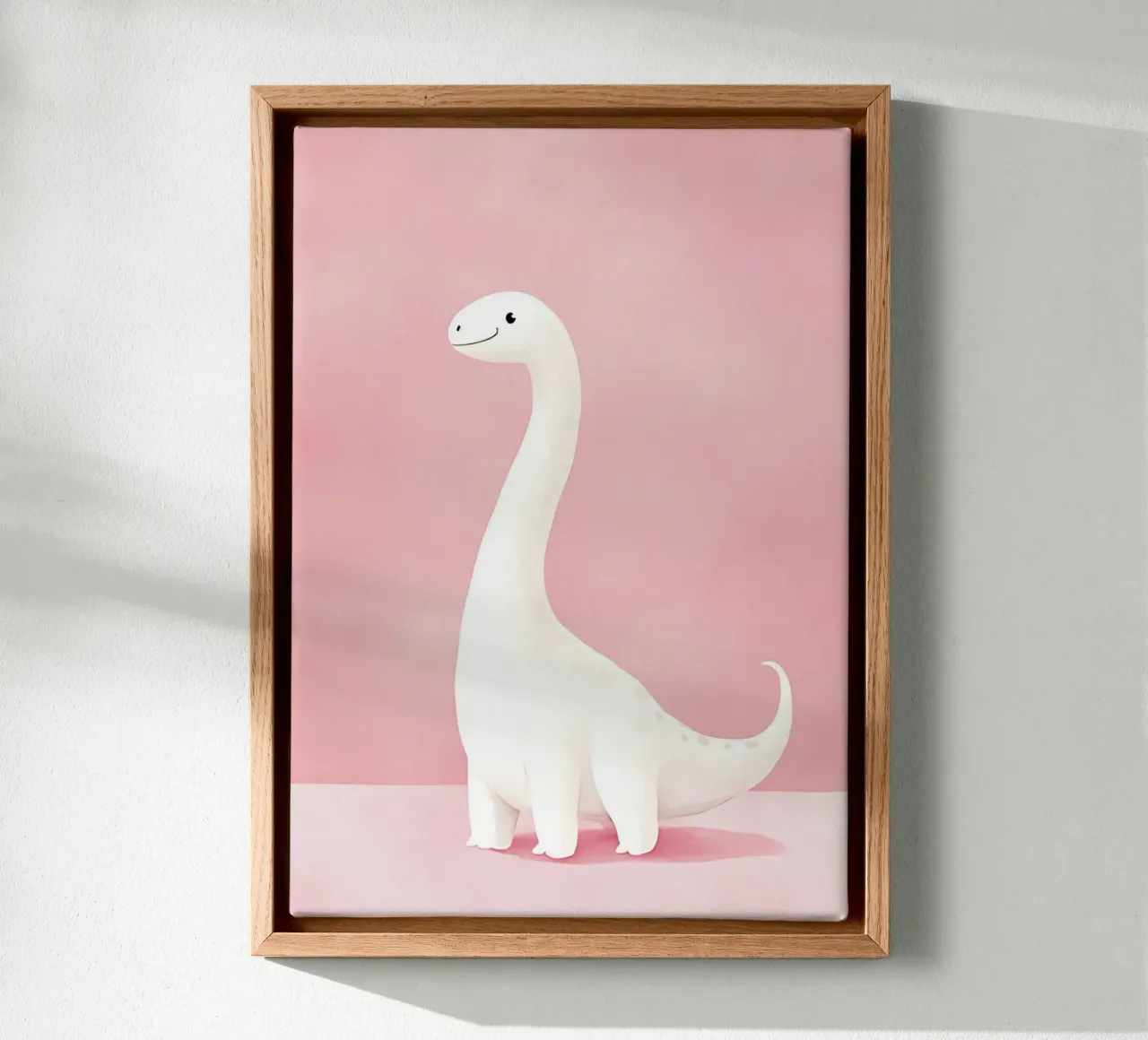 Schattige witte Brontosaurus Dino Art Print canvas met Baklijst van vintagepod