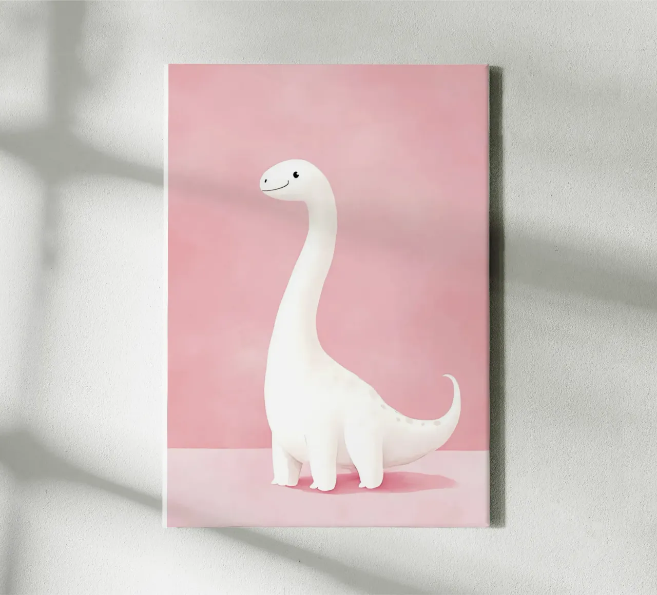 Schattige witte Brontosaurus Dino Art Print canvas met Baklijst van vintagepod