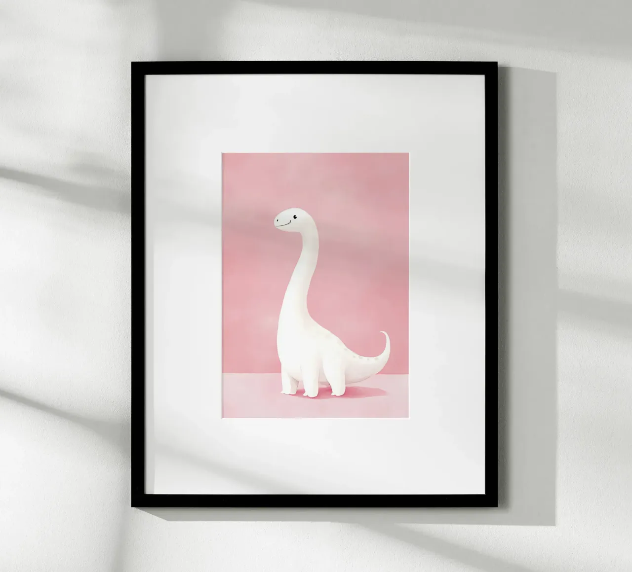 Stampa d'arte di un simpatico dino brontosauro bianco poster con telaio in legno da vintagepod