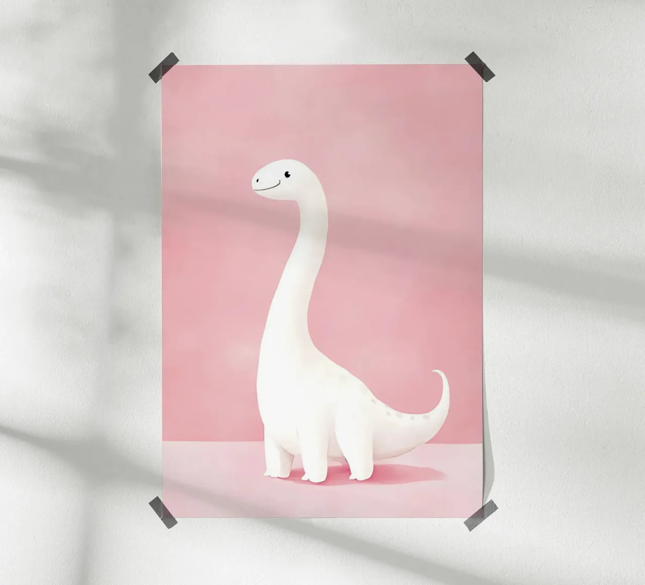 Stampa d'arte di un simpatico dino brontosauro bianco poster con telaio in legno da vintagepod