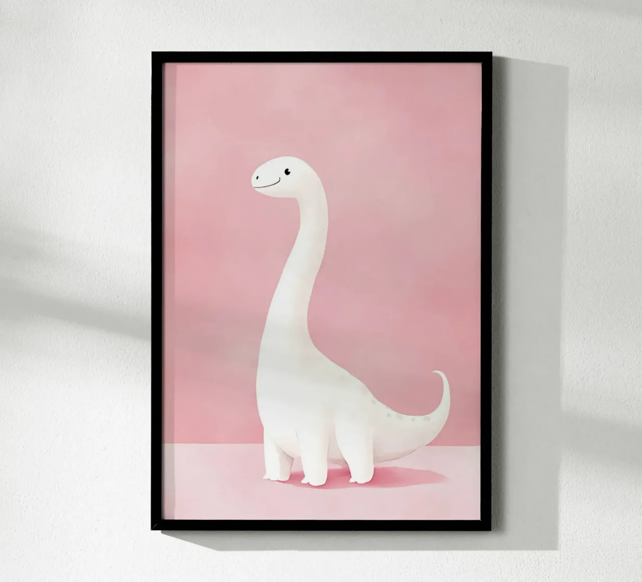 Stampa d'arte di un simpatico dino brontosauro bianco poster con telaio in legno da vintagepod