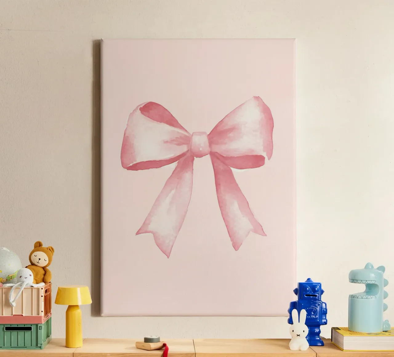 Soft Pink Watercolor Bow Art Print, Feminine canvas with Floater frame by vintagepod