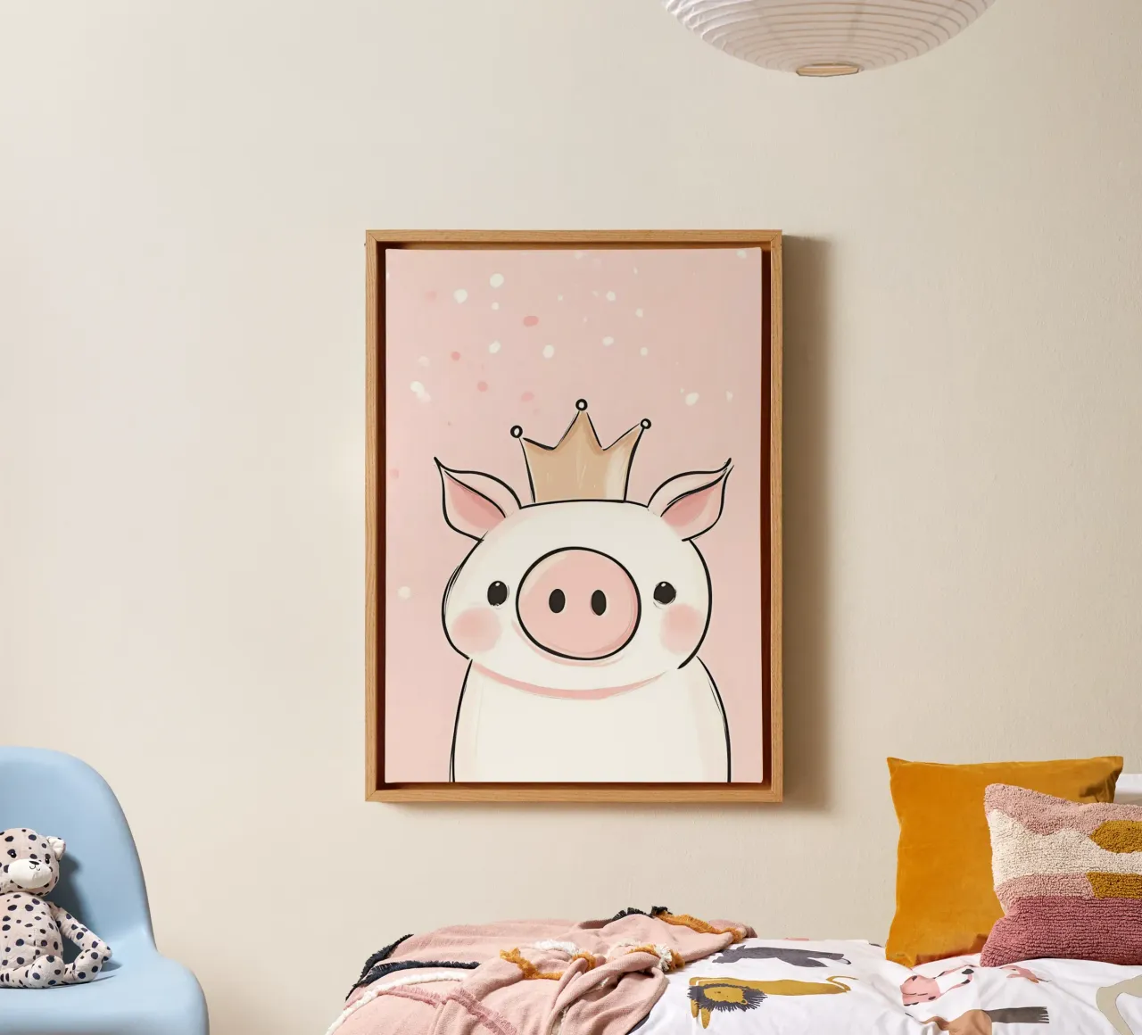 Cute Pig with Crown, Kawaii Nursery Art canvas with Floater frame by vintagepod