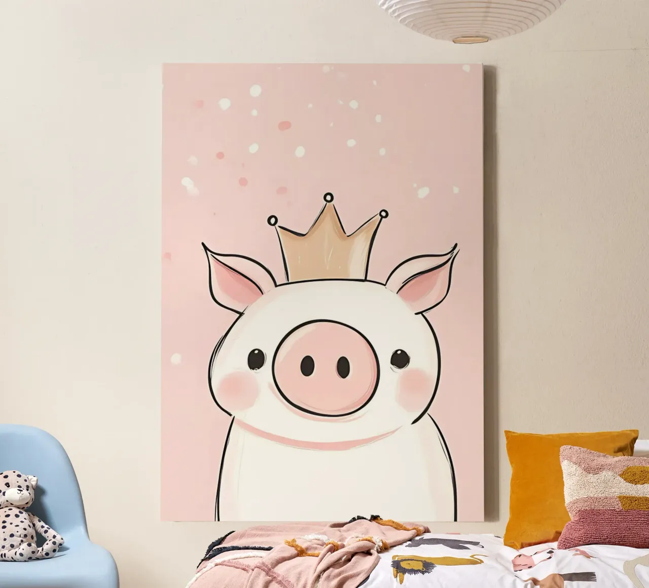 Cute Pig with Crown, Kawaii Nursery Art canvas with Floater frame by vintagepod