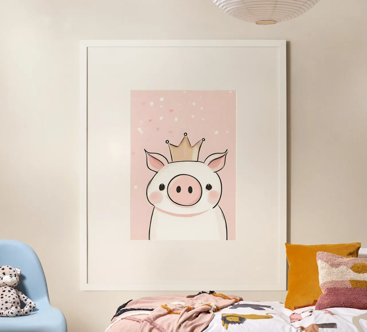 Simpatico maialino con corona, arte vivaistica kawaii poster da vintagepod