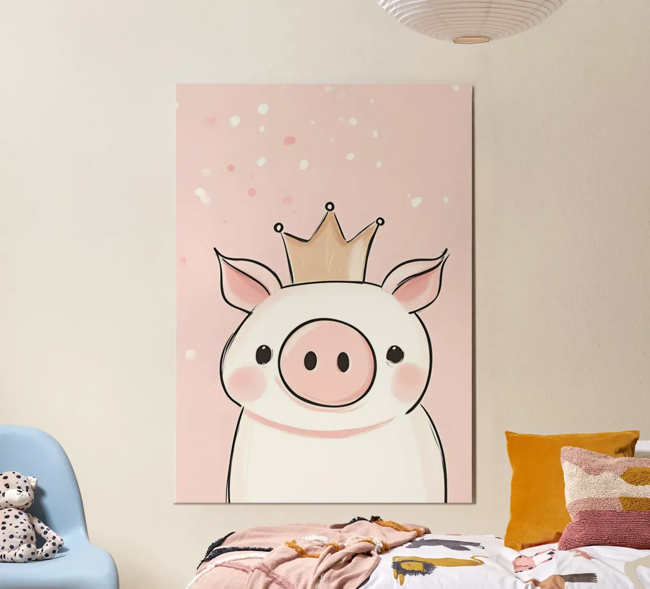 Simpatico maialino con corona, arte vivaistica kawaii poster da vintagepod