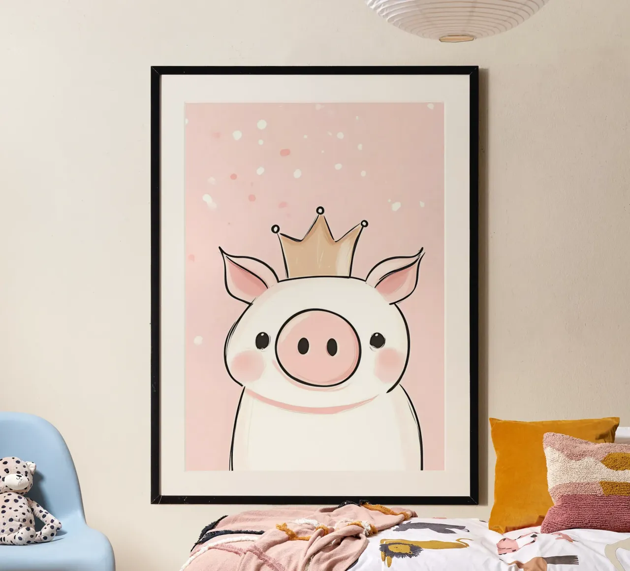 Simpatico maialino con corona, arte vivaistica kawaii poster da vintagepod