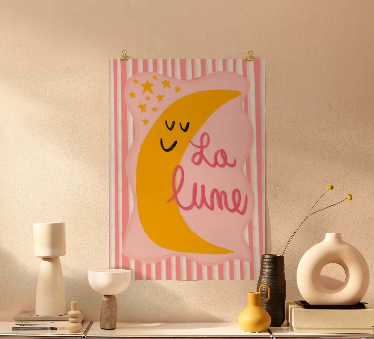 "La Lune" Smiling Moon Art Print poster by vintagepod