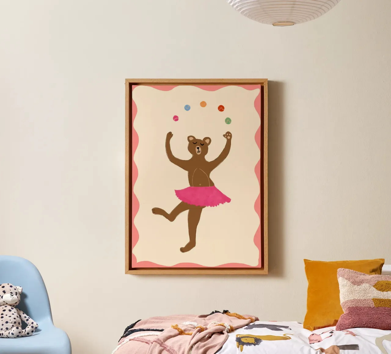 Jonglerende Beer Ballerina Kunstdruk, Kinderkamer canvas met Baklijst van vintagepod