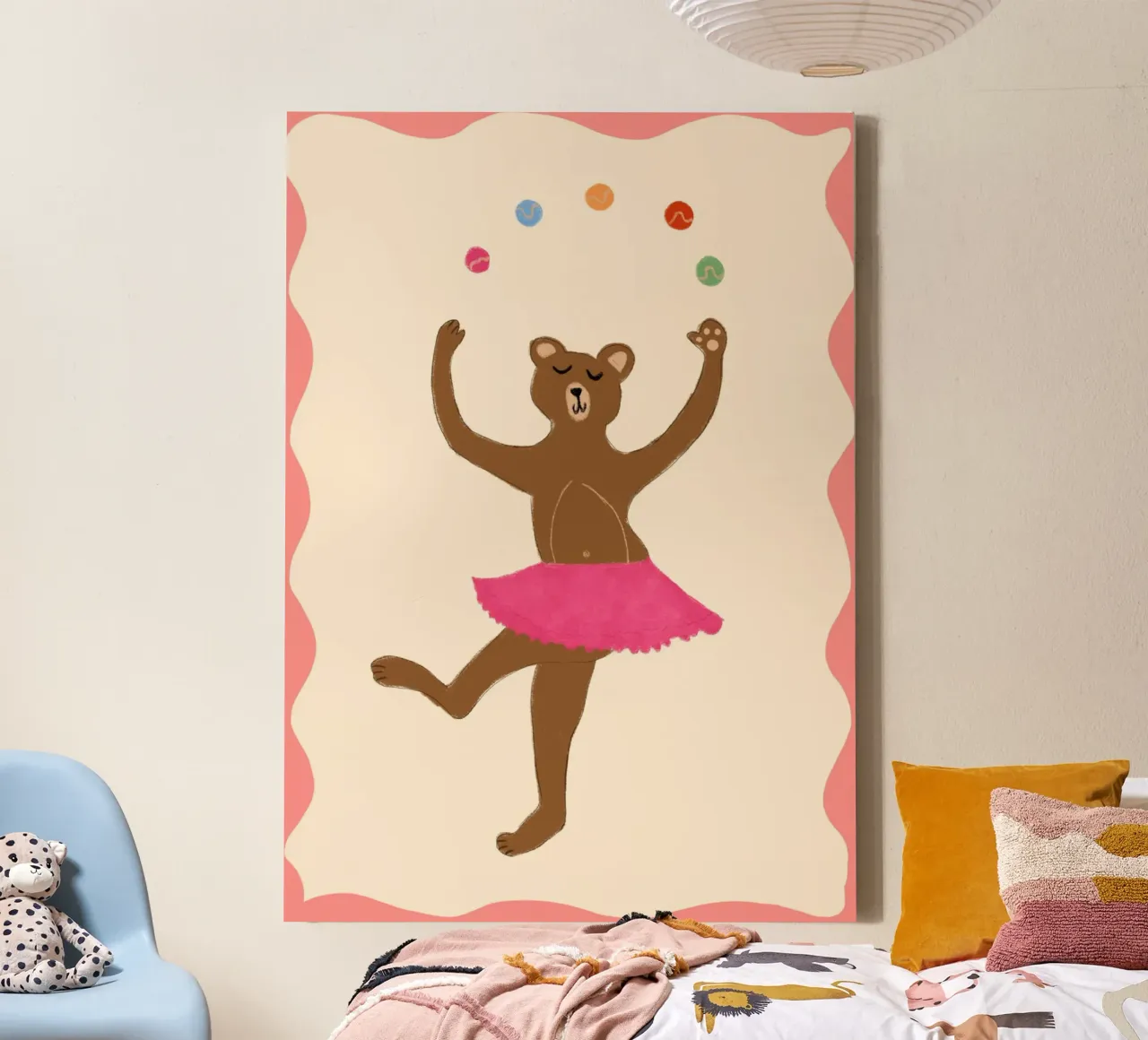 Jonglerende Beer Ballerina Kunstdruk, Kinderkamer canvas met Baklijst van vintagepod
