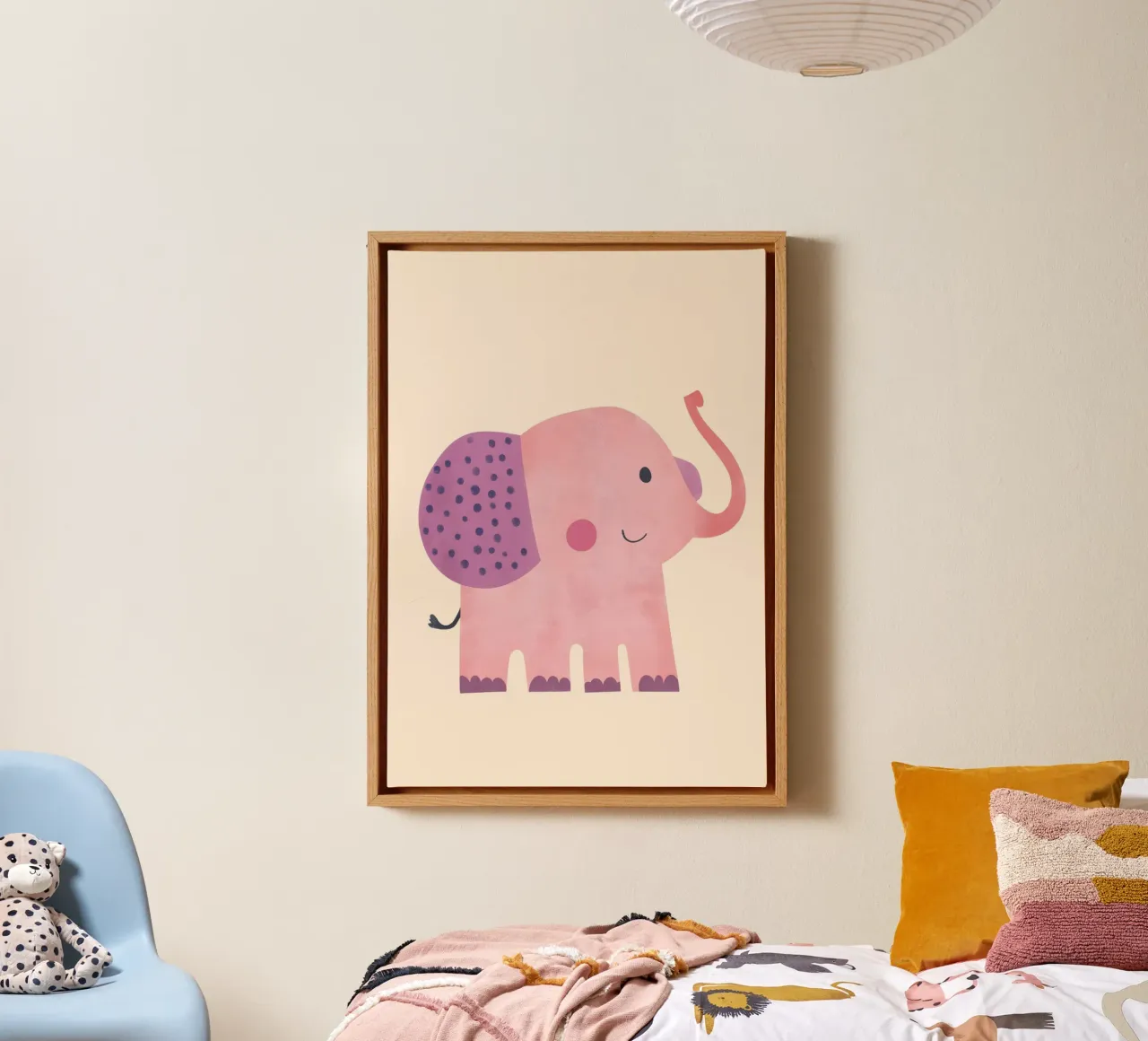 Cute Pink Elephant with Polka Dots Art canvas with Floater frame by vintagepod