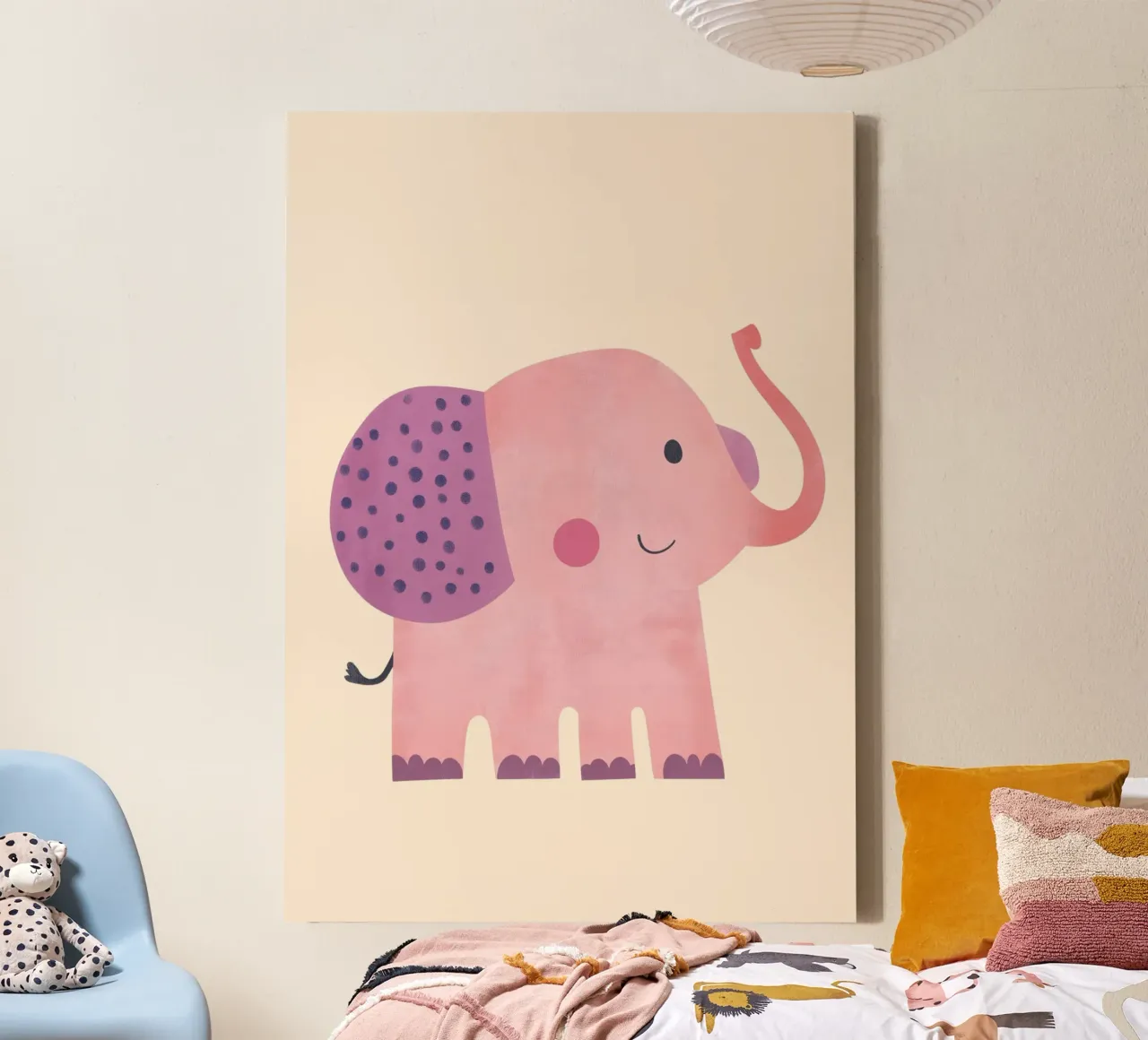 Cute Pink Elephant with Polka Dots Art canvas with Floater frame by vintagepod