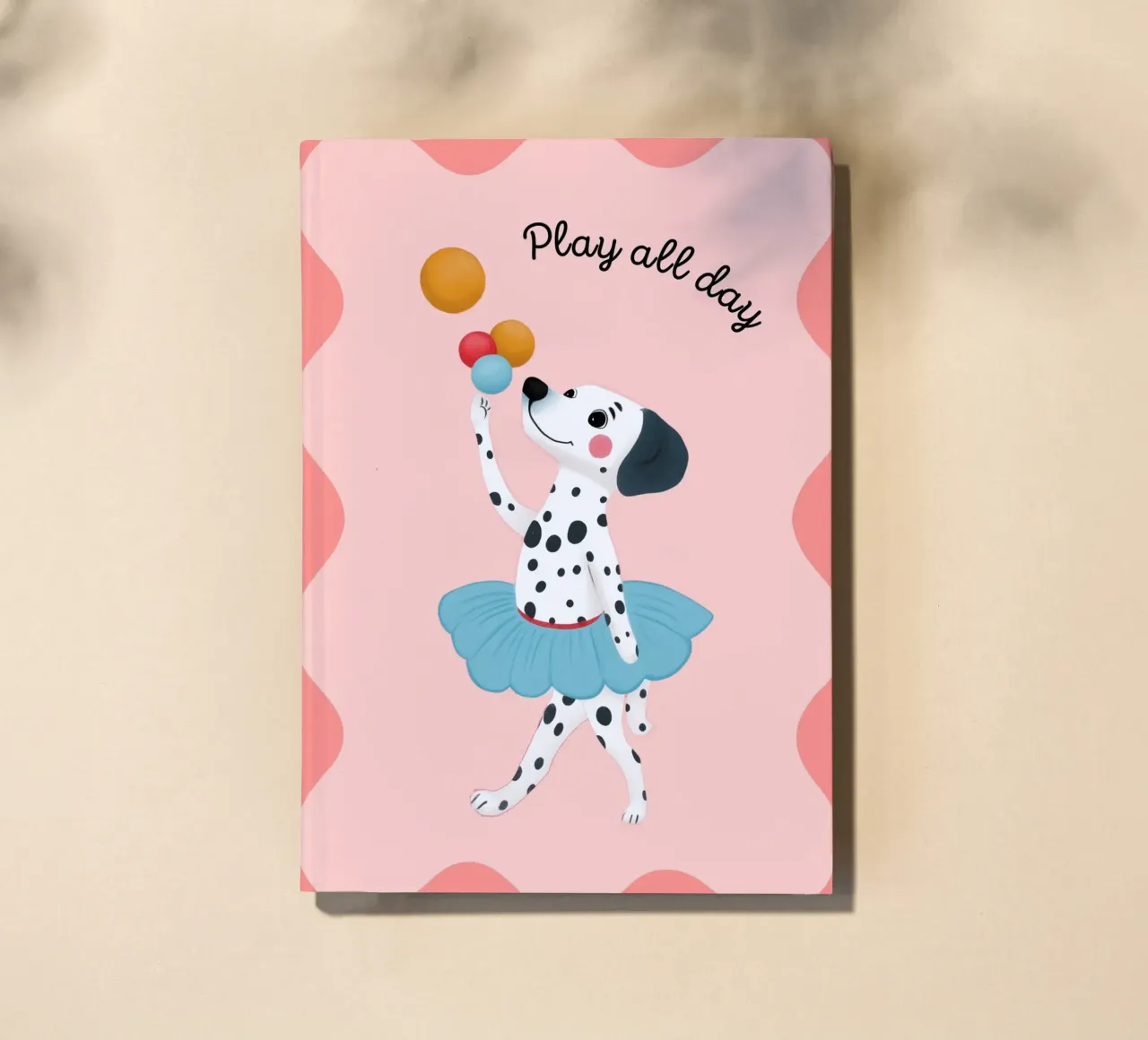 Juggling Dalmatian "Play All Day" Art Print notebook by vintagepod