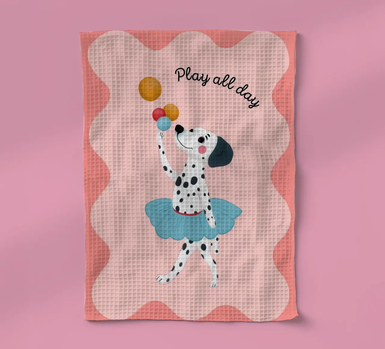Impression d'art "Play All Day" - Dalmatien jonglant torchon de vintagepod