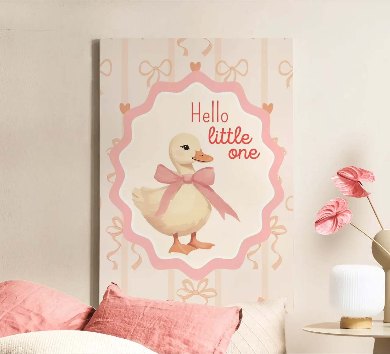 "Hello Little One" Duck Baby Art Print canvas met Baklijst van vintagepod