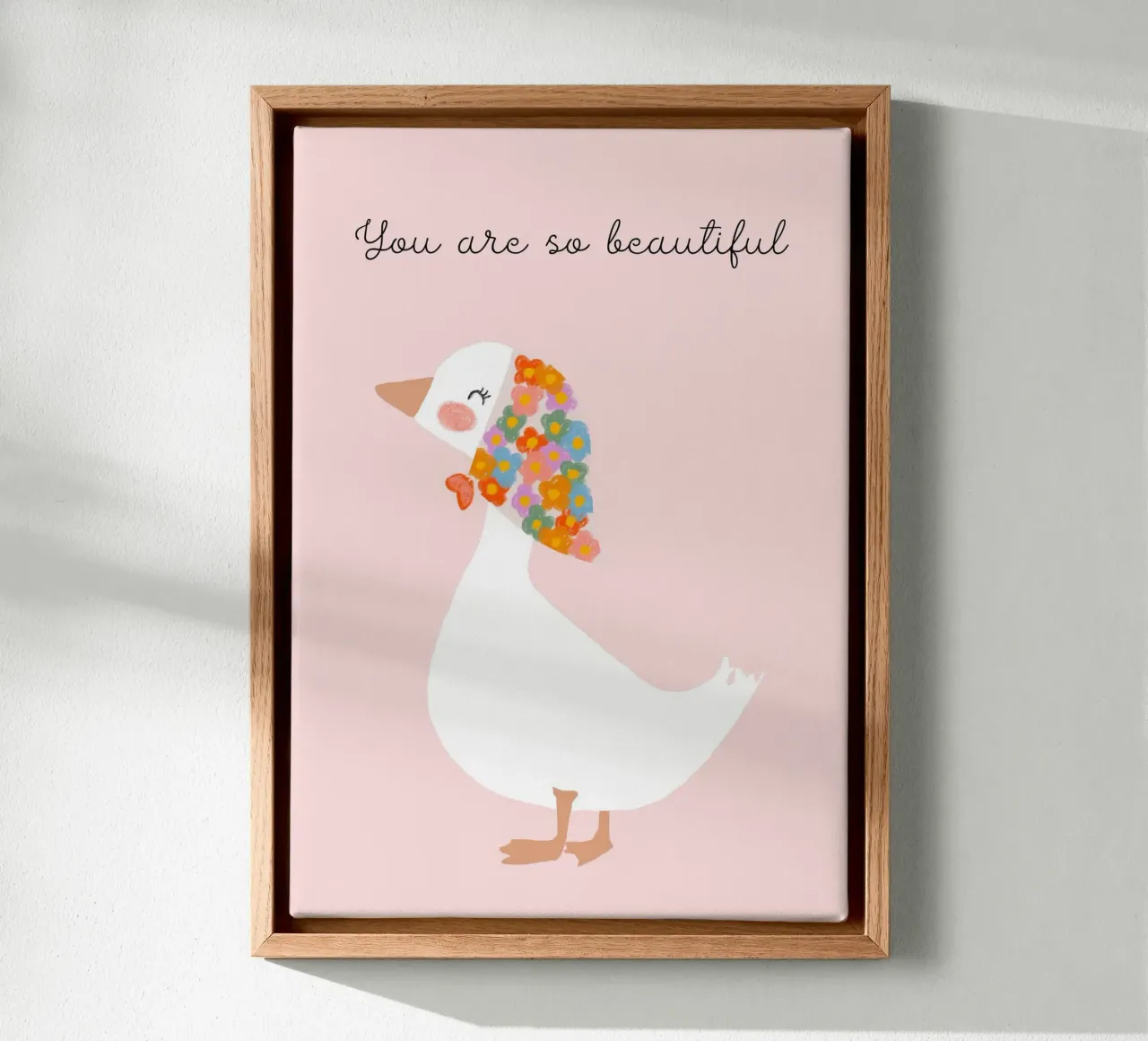 "Je bent zo mooi" Floral Duck Art Print canvas met Baklijst van vintagepod