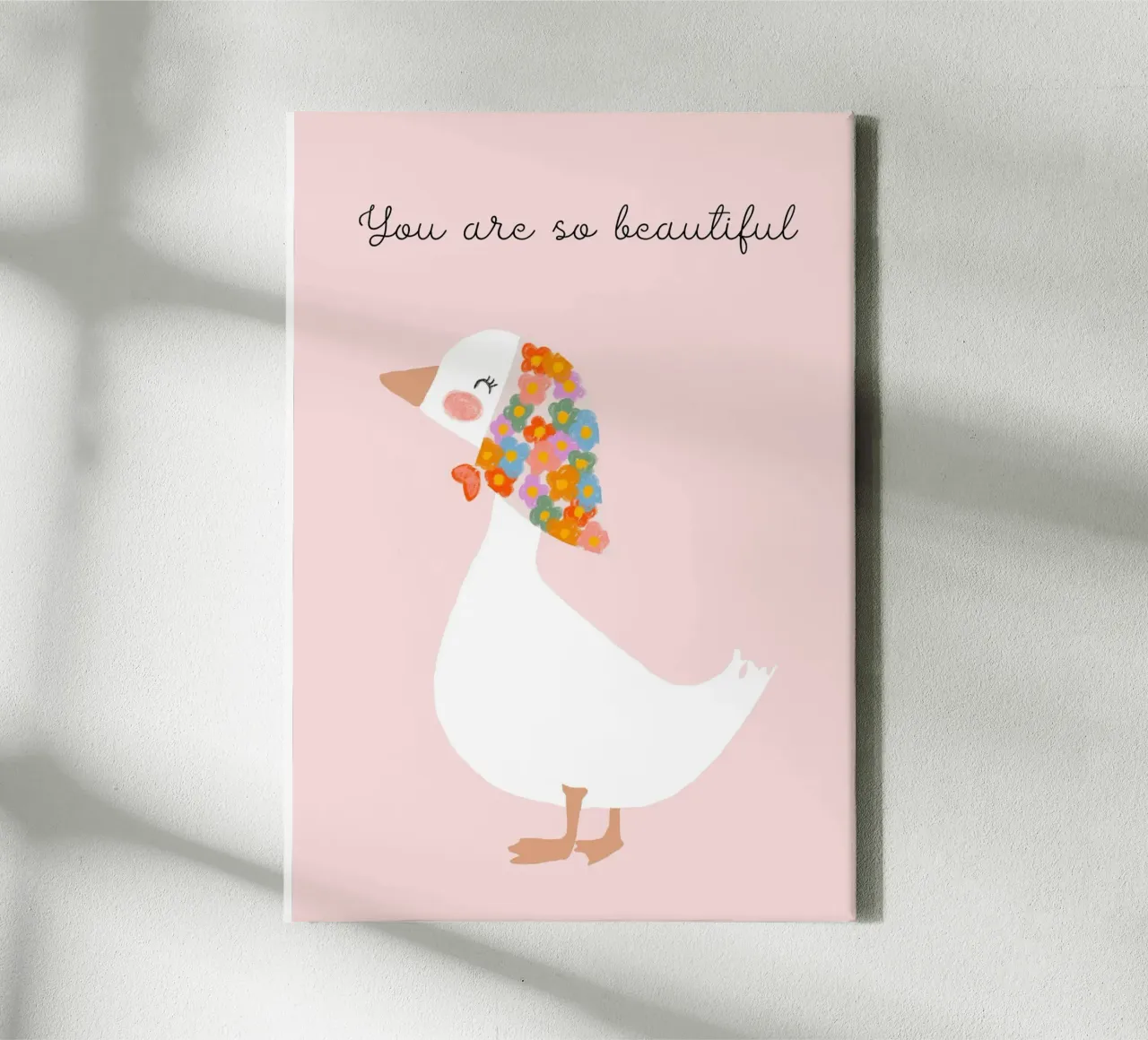 "Je bent zo mooi" Floral Duck Art Print canvas met Baklijst van vintagepod