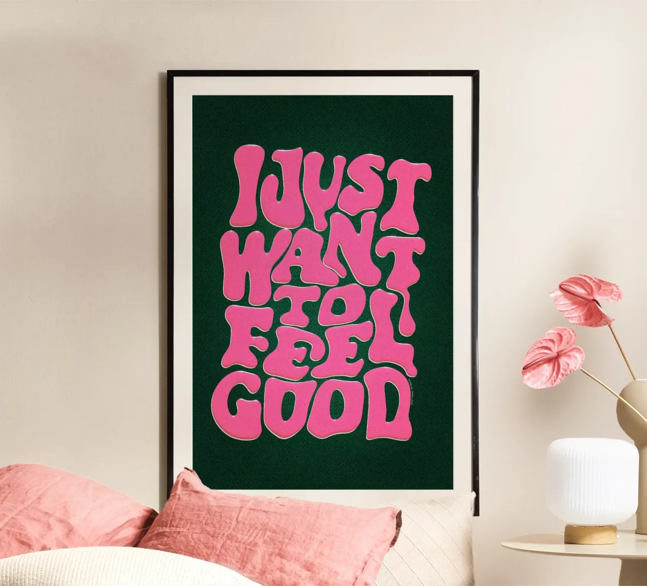 Voglio solo sentirmi bene poster con telaio in legno da Jonas Loose