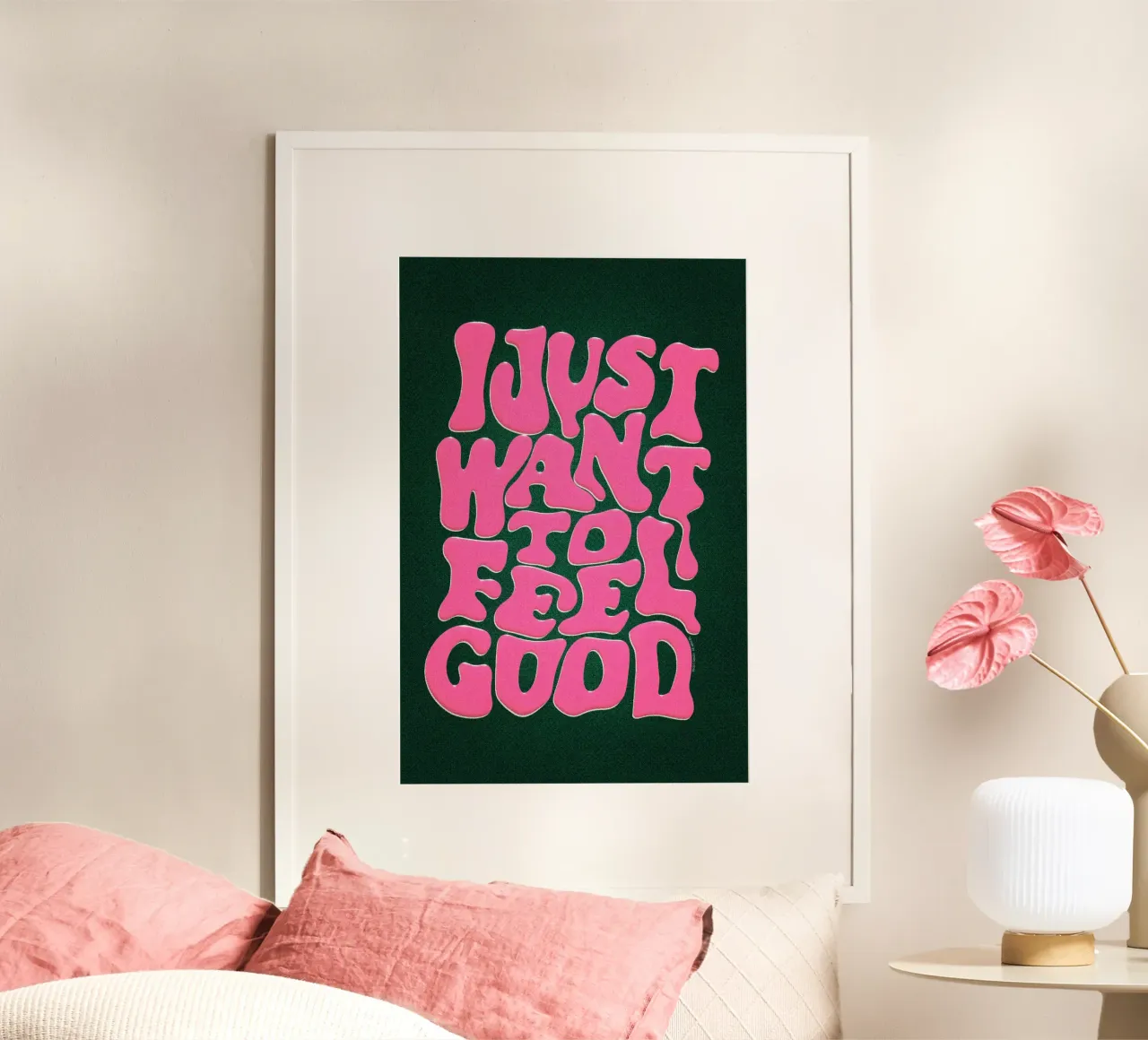 Voglio solo sentirmi bene poster con telaio in legno da Jonas Loose