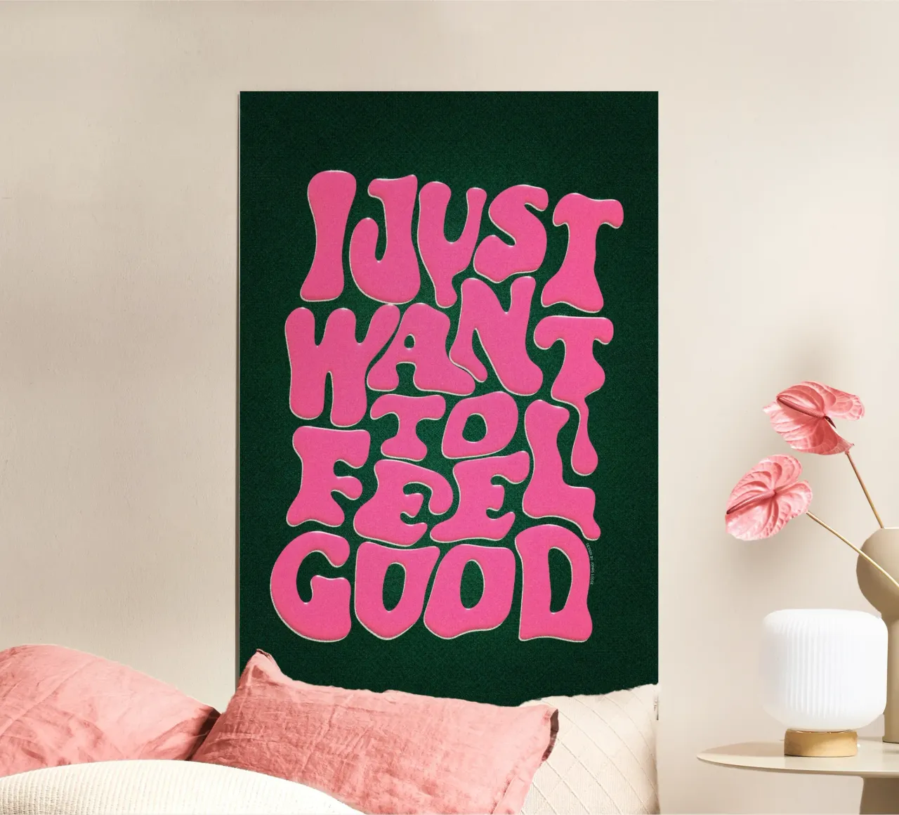 Voglio solo sentirmi bene poster con telaio in legno da Jonas Loose