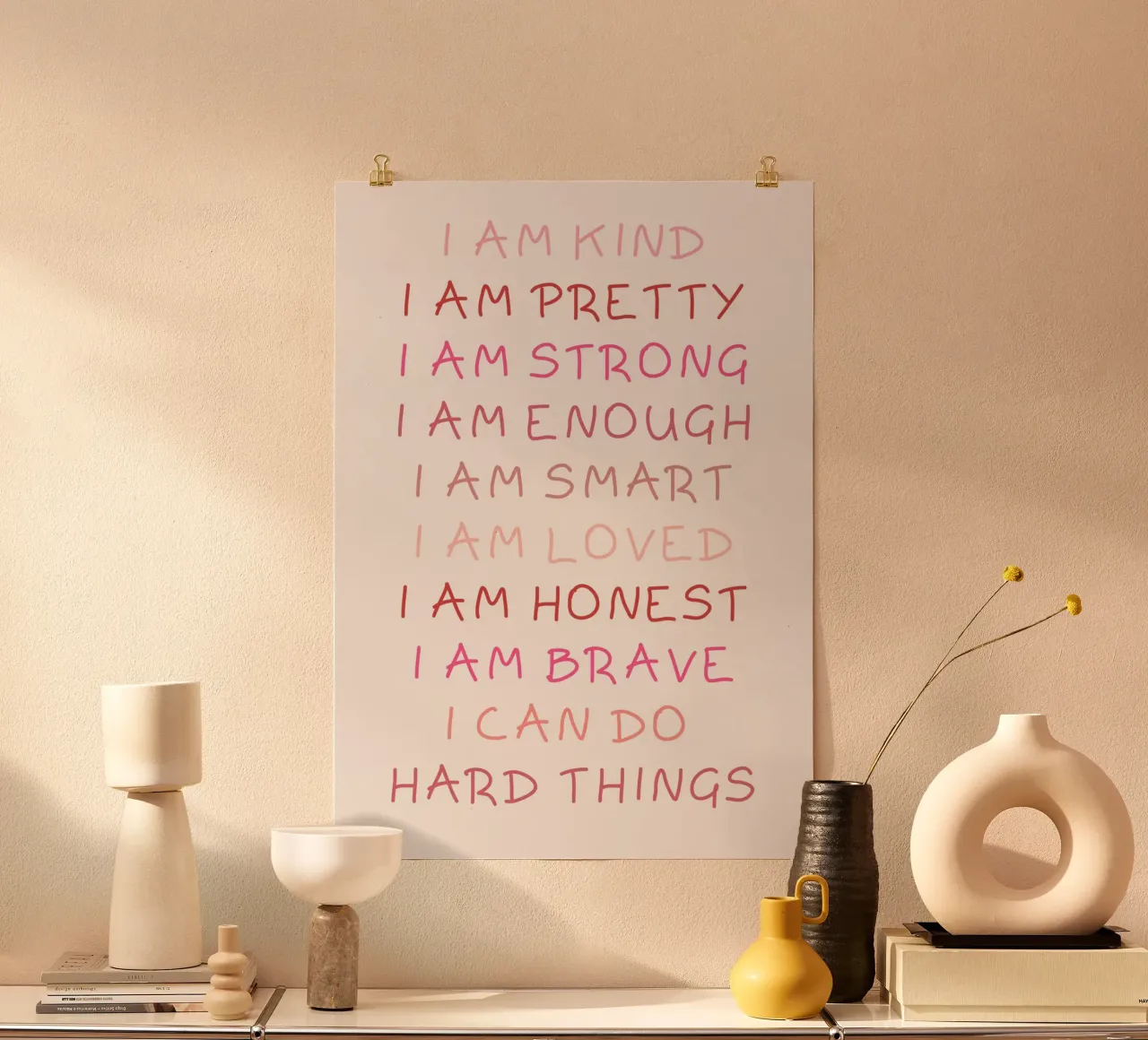 Tägliche Affirmationen Kunstdruck, positives Zitat Dekor Poster von vintagepod
