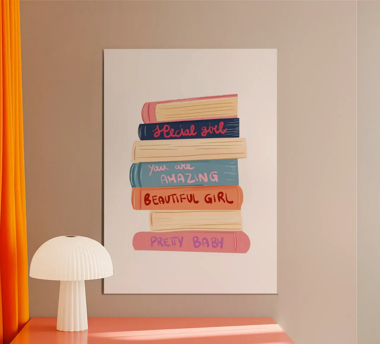 Stack of Books "Pretty Baby" Art Print poster with plastic frame by vintagepod