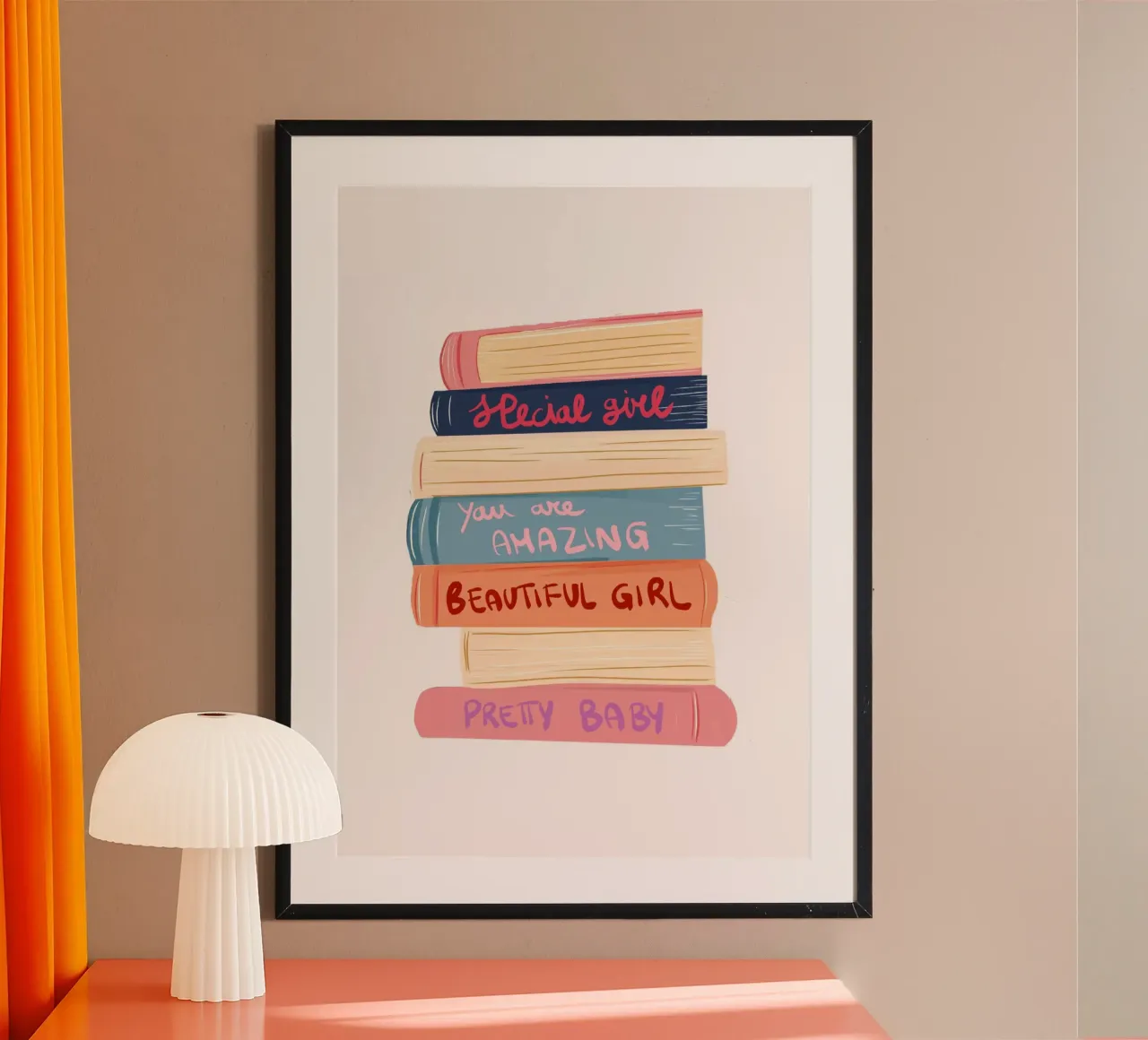 Stack of Books "Pretty Baby" Art Print poster with plastic frame by vintagepod