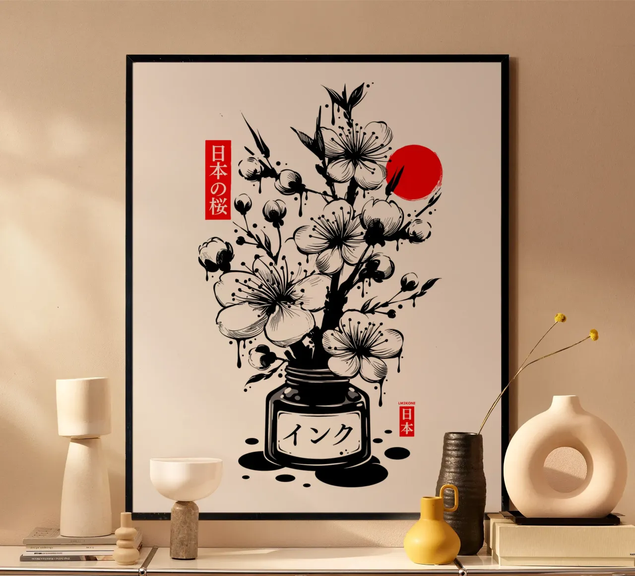 Inchiostro giapponese nero per fiori di ciliegio poster da LM2KONE