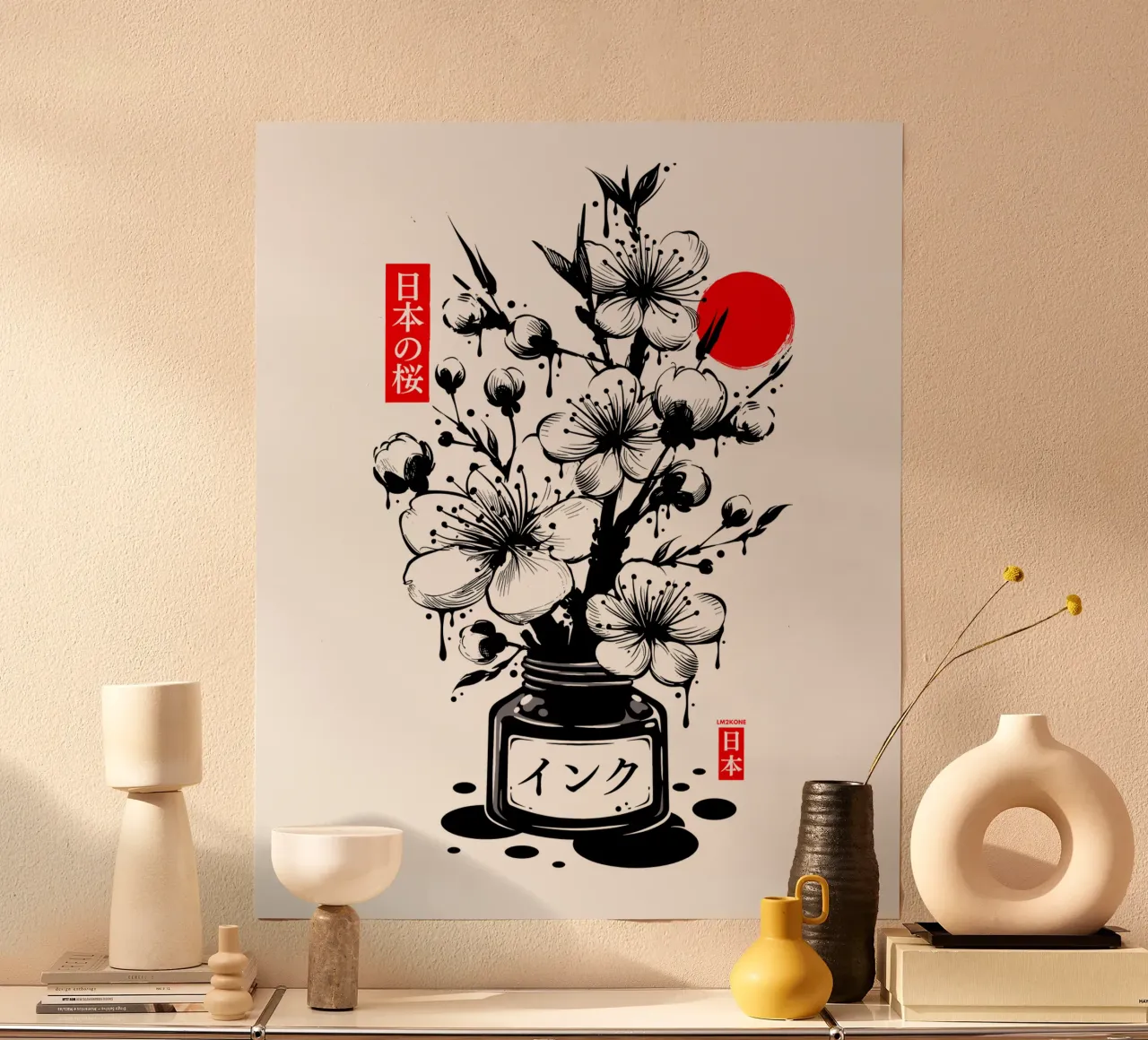 Inchiostro giapponese nero per fiori di ciliegio poster da LM2KONE