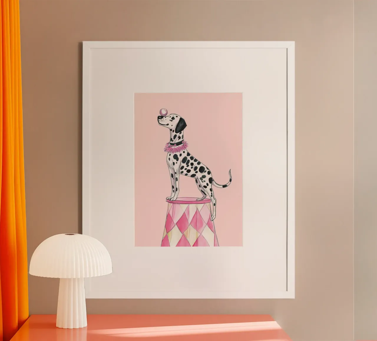 Jonglierender Dalmatiner Zirkus Kunstdruck, Kinderdekoration Poster mit Kunststoffrahmen von vintagepod