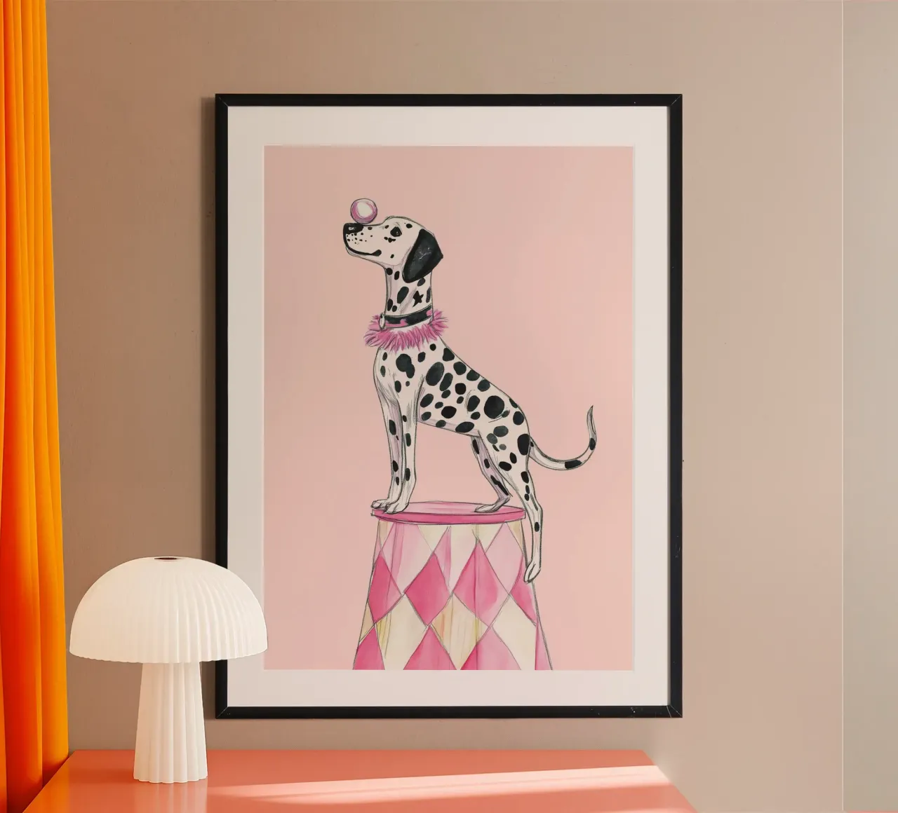 Jonglierender Dalmatiner Zirkus Kunstdruck, Kinderdekoration Poster mit Kunststoffrahmen von vintagepod