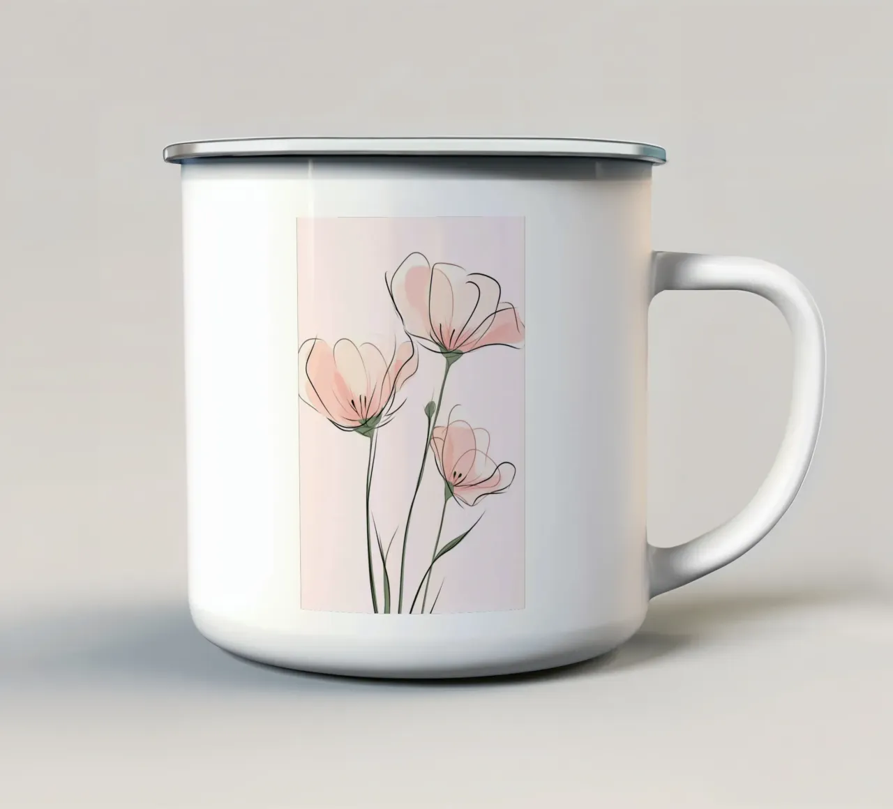 Ätherische rosa Mohnblumen Line Art Print Emaille Tasse von vintagepod