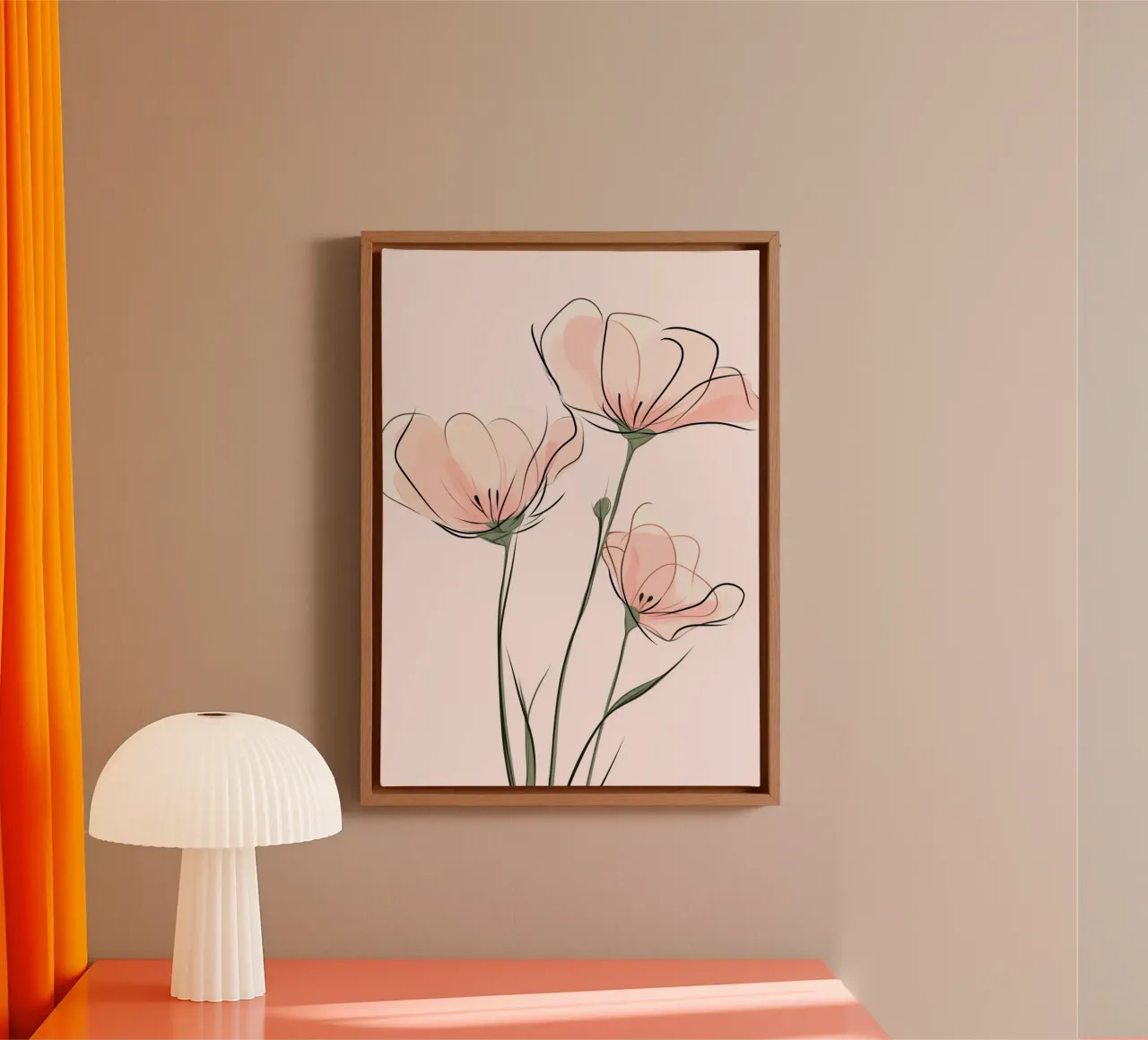 Ätherische rosa Mohnblumen Line Art Print Leinwand mit Schattenfugenrahmen von vintagepod