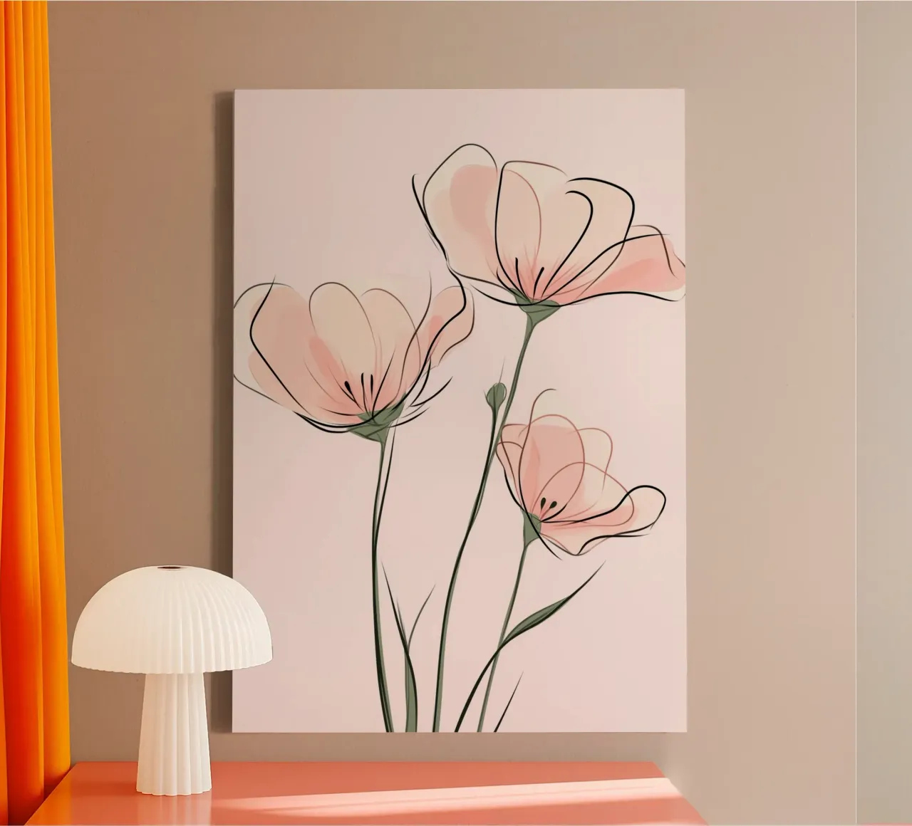 Ätherische rosa Mohnblumen Line Art Print Leinwand mit Schattenfugenrahmen von vintagepod