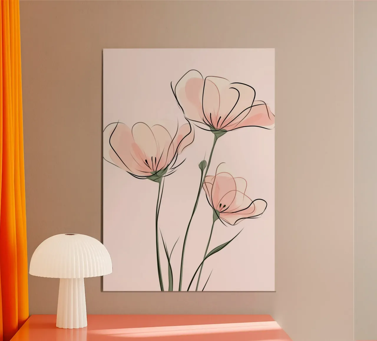 Stampa artistica della linea Eterei papaveri rosa poster con telaio in alluminio da vintagepod