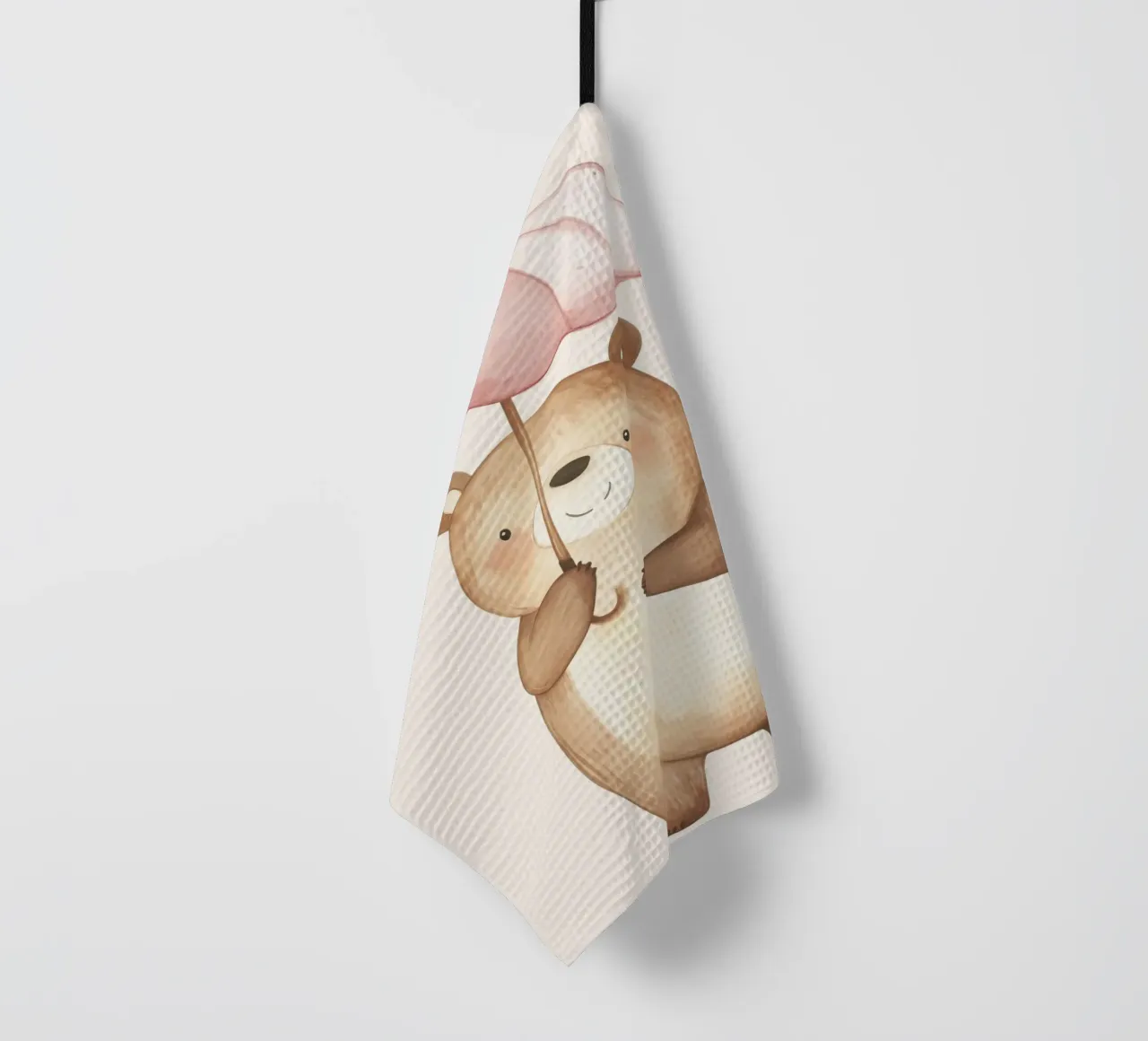 Ours mignon avec parapluie rose Art Print torchon de vintagepod