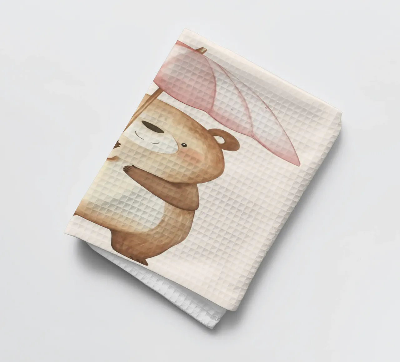 Ours mignon avec parapluie rose Art Print torchon de vintagepod