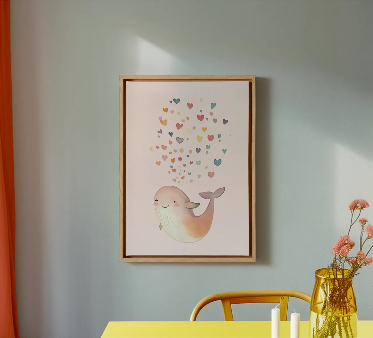 Baleine mignonne avec des cœurs, aquarelle kawaii toile avec Caisse américaine de vintagepod
