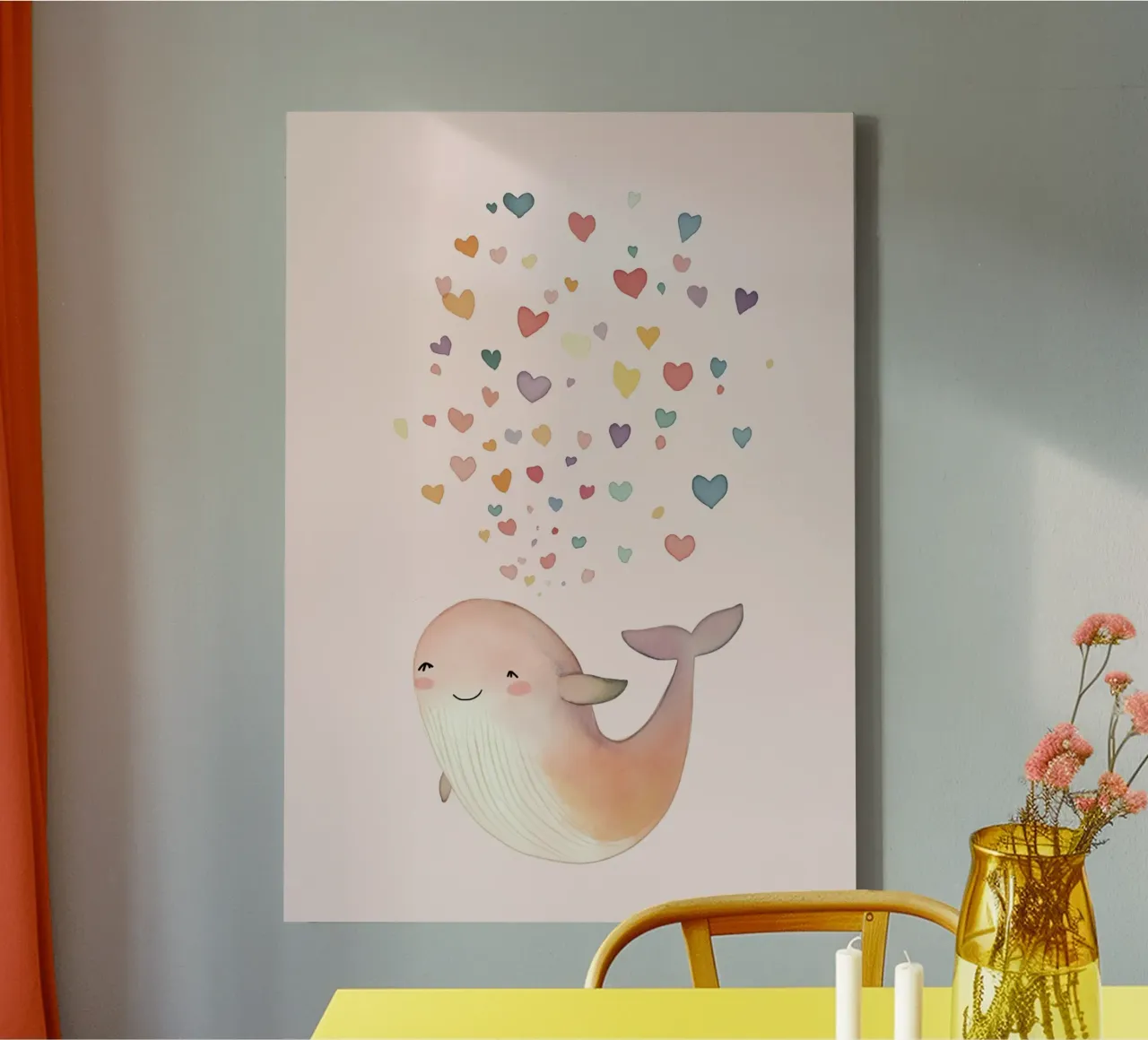 Baleine mignonne avec des cœurs, aquarelle kawaii toile avec Caisse américaine de vintagepod